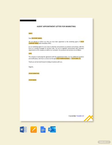 agent appointment letter for marketing template