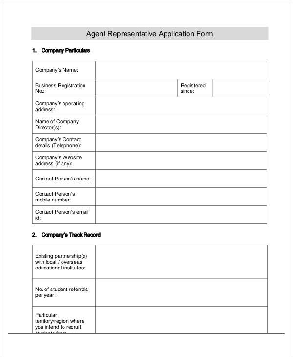 agent representative application form