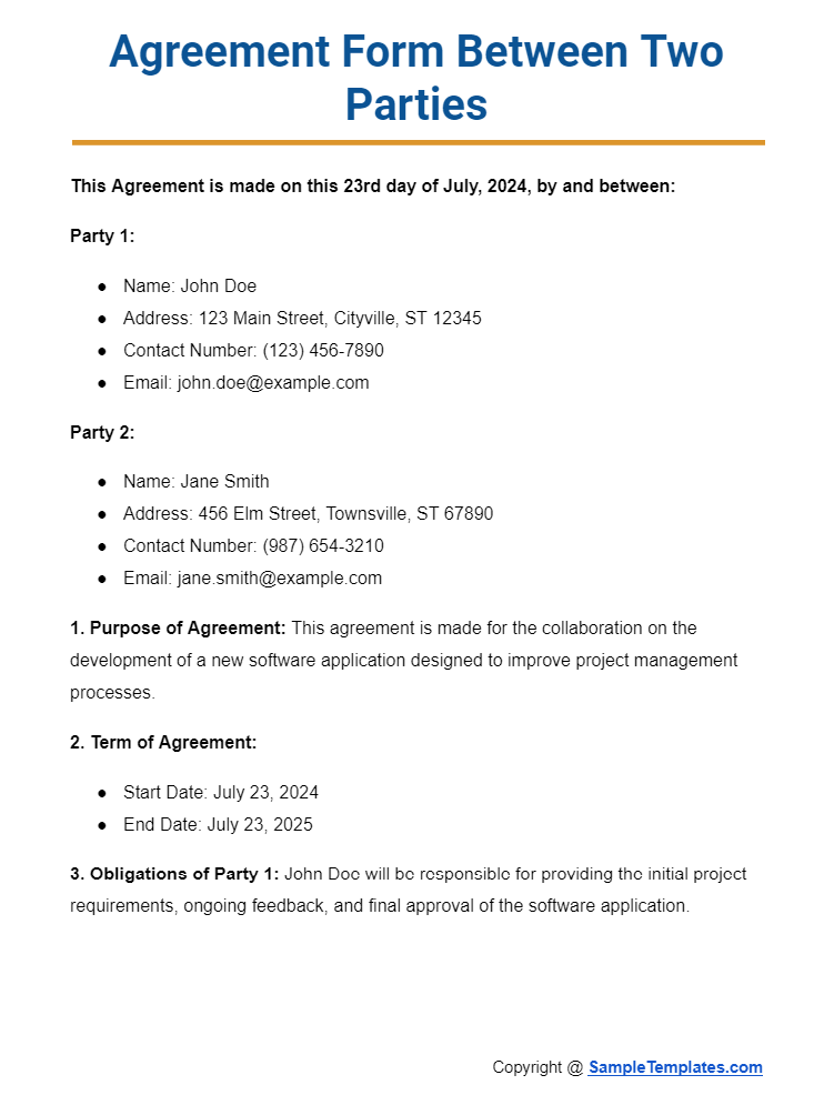 agreement form between two parties