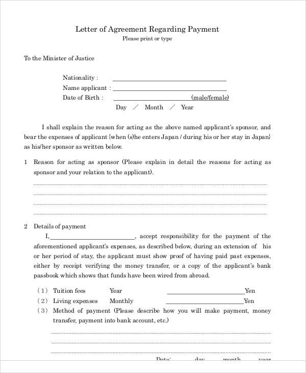 agreement to pay letter