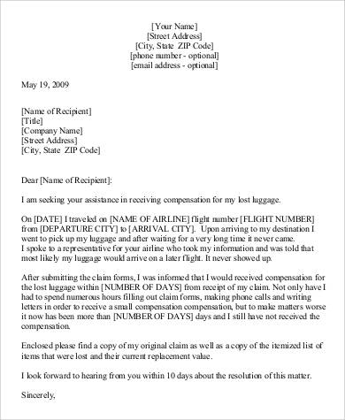 airline lost luggage complaint letter1