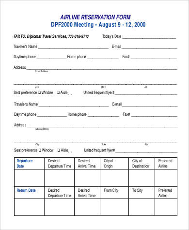 airline reservation form pdf