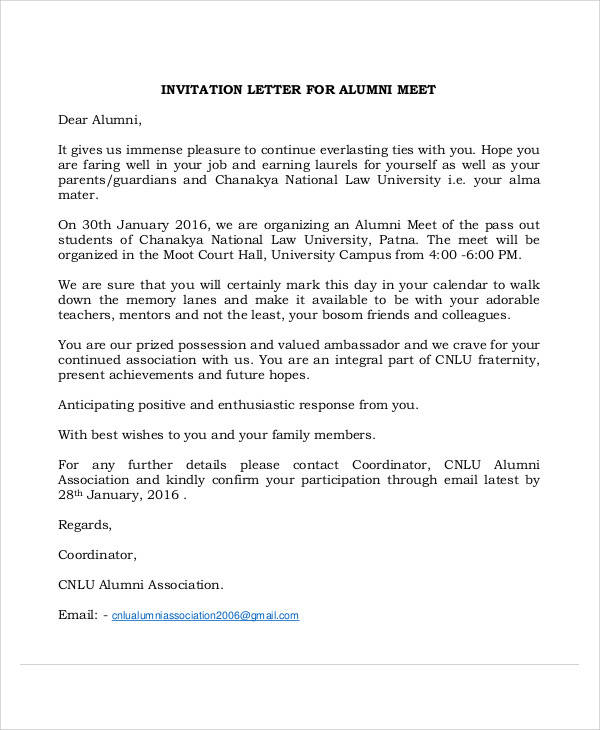 alumni event invitation letter