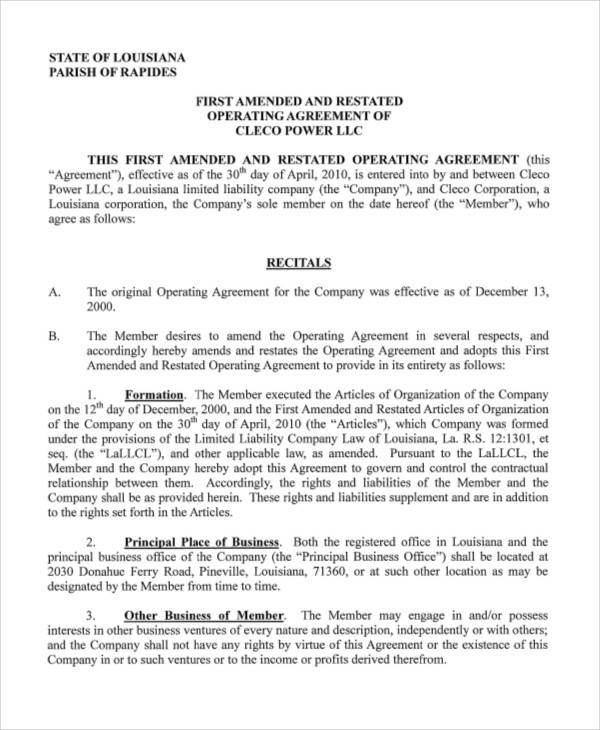 amended and restated operating agreement