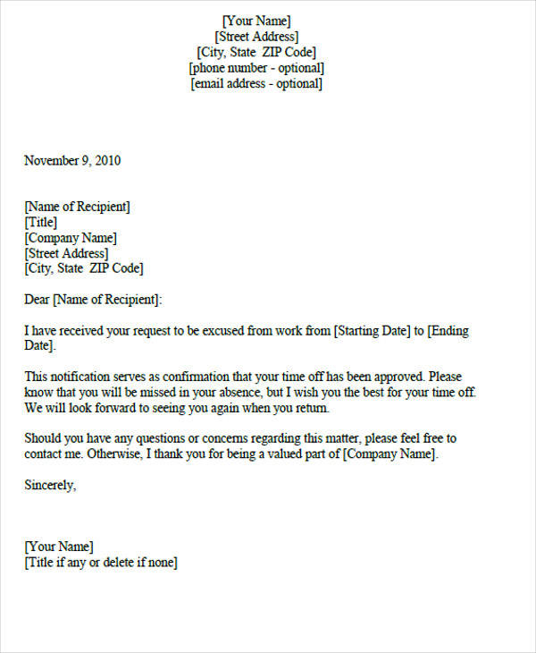 42 Leave Letter Samples PDF Word Apple Pages