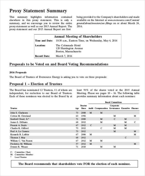 annual proxy statement summary form