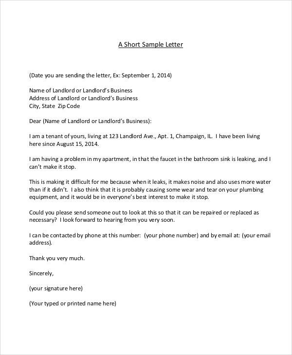 apartment maintenance complaint letter