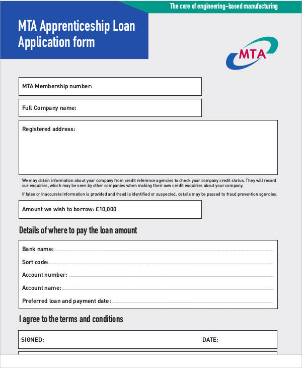 apprenticeship loan application form
