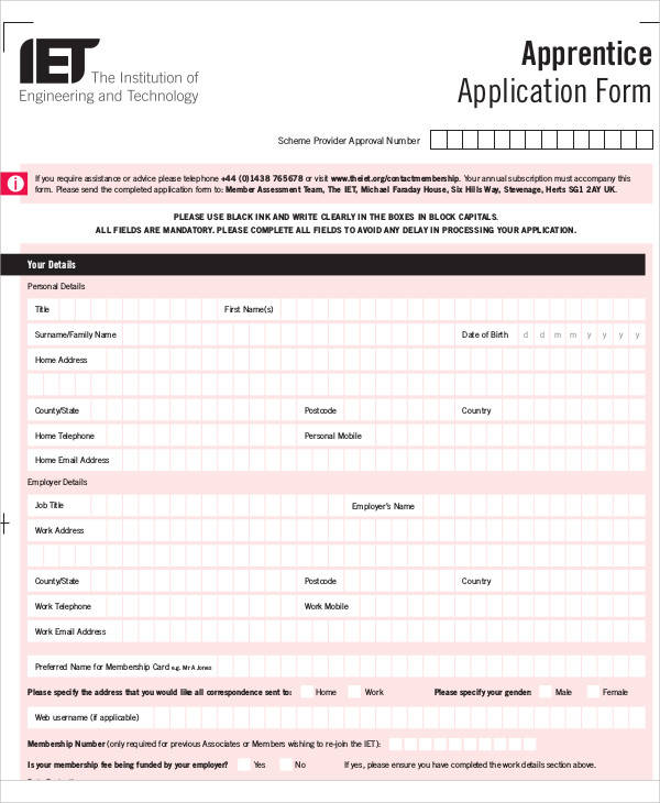 apprenticeship training application form