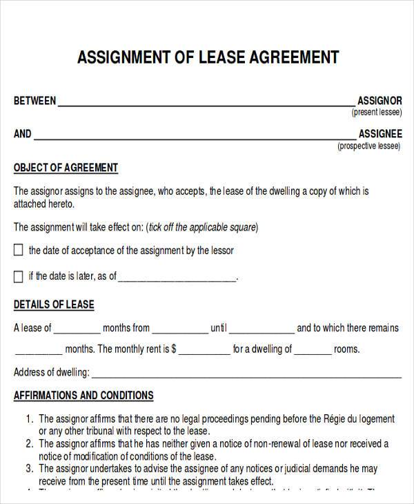 assignment lease agreement