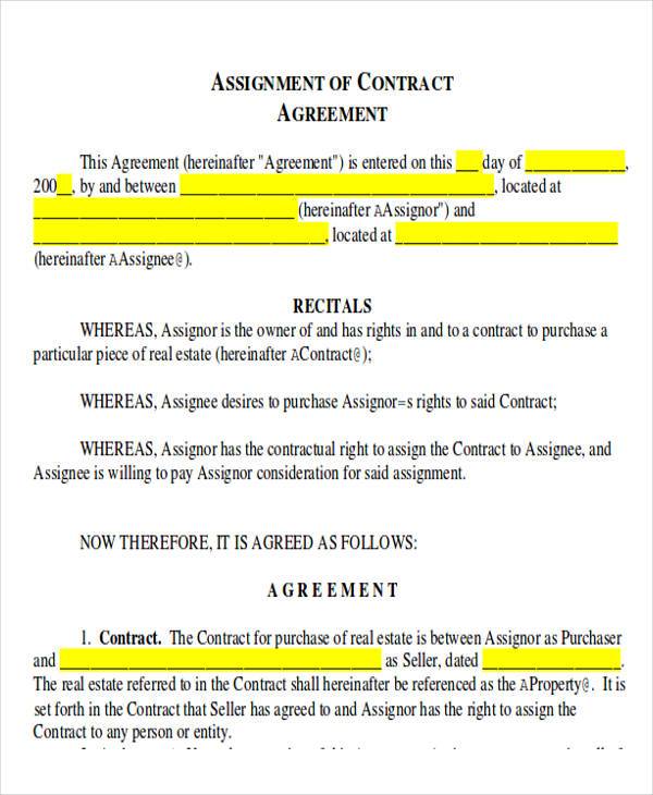 assignment of contract in bc