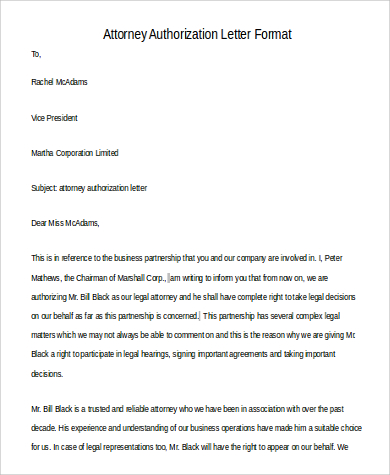 attorney authorization letter format