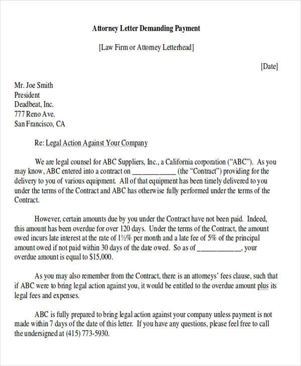 attorney demand for payment letter