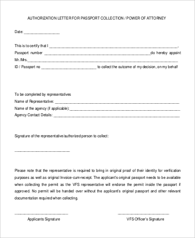 Sample Letter Power Of Attorney Authorization