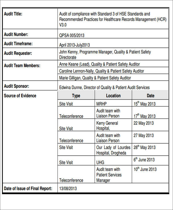 Internal Audit Summary Report   Audit Summary Report Sample1 