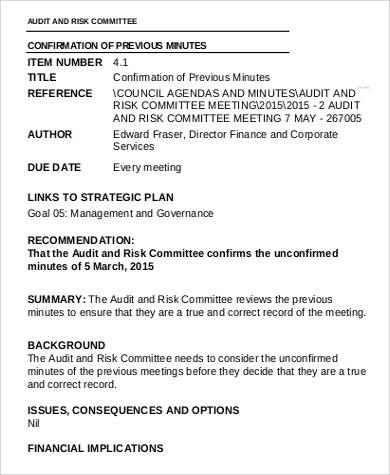 audit and risk committee agenda