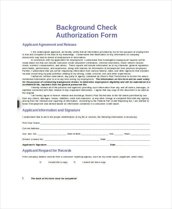 background check release form