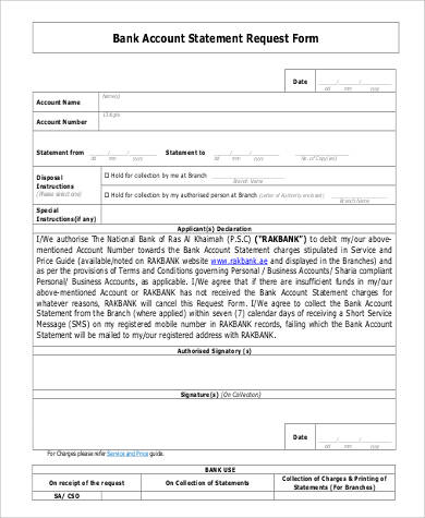 bank account statement request letter form