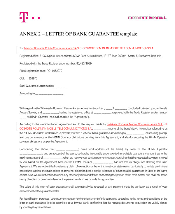 bank guarantee letter for loan