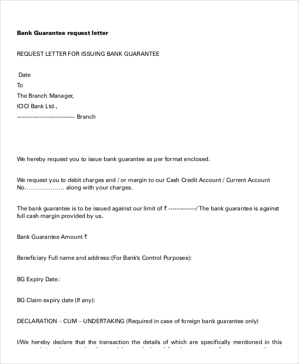 sample letter of request bank guarantee