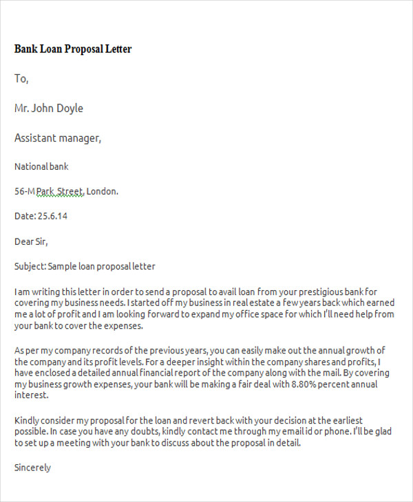 business proposal letter for bank loan