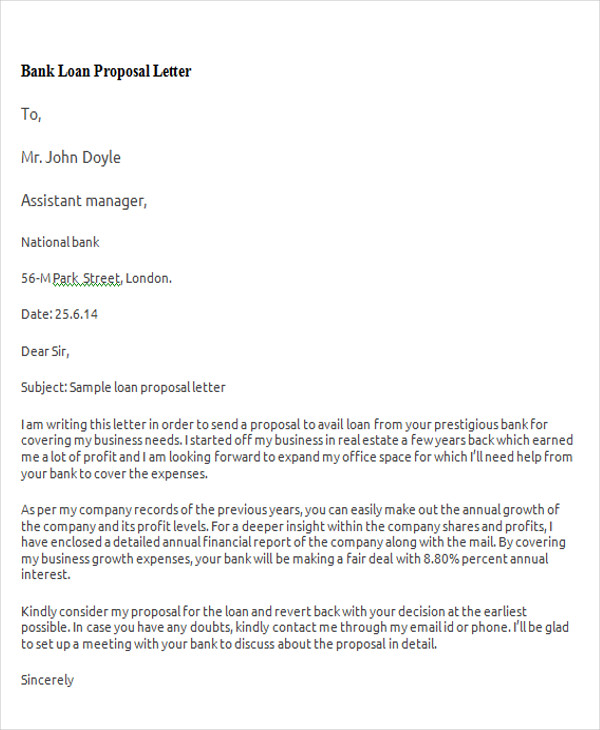 bank loan proposal letter