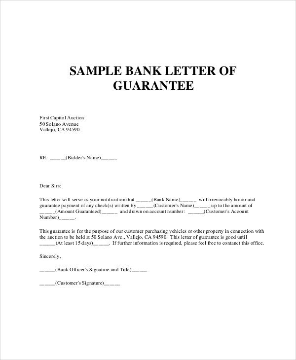 credit letter of guarantee payment Letter 54 PDF, DOC Samples Guarantee