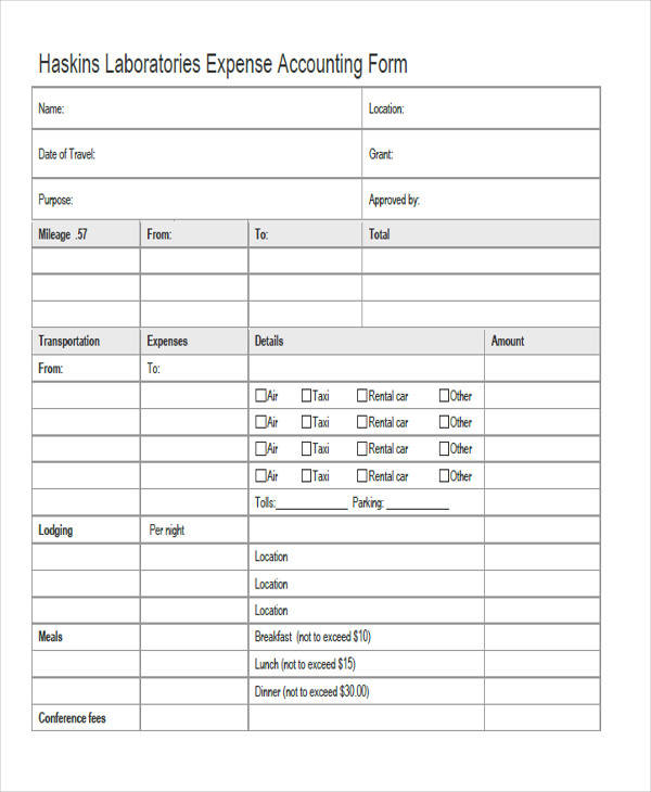 basic laboratories expense accounting form