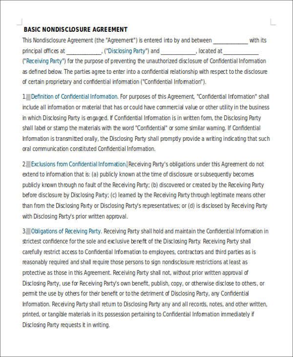 basic non disclosure agreement form4