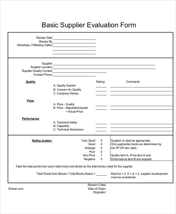 basic supplier evaluation form
