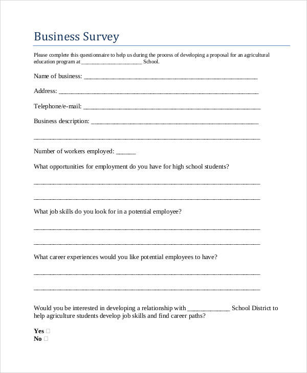 blank business survey form