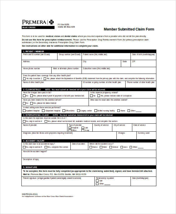 blank medical claim form