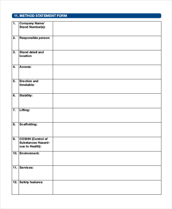 blank method statement form1
