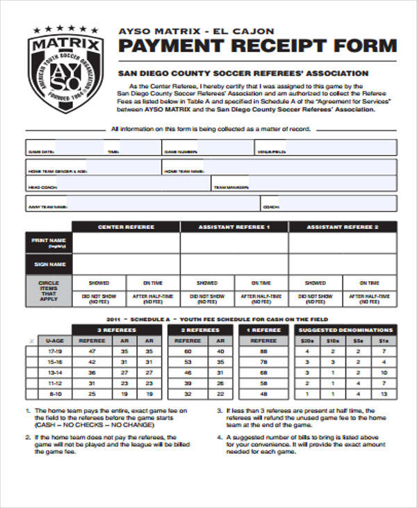 blank payment receipt form