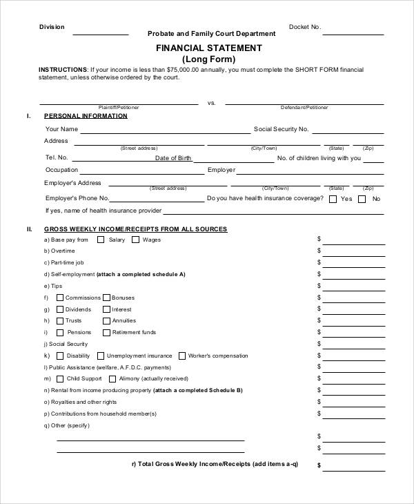 Free Printable Statement Forms In Pdf