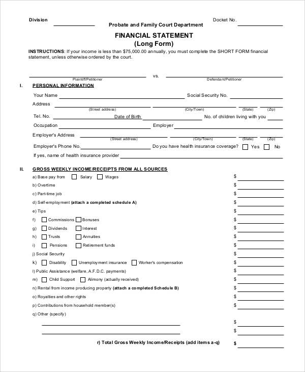 Printable Blank Personal Financial Statement Hot Sex Picture 5297