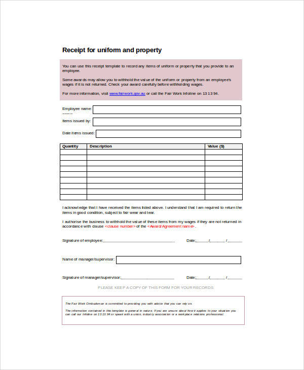 FREE 16 Sample Receipt Forms In MS Word