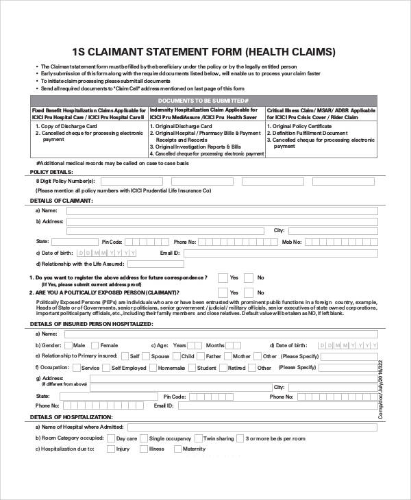 blank statement form example