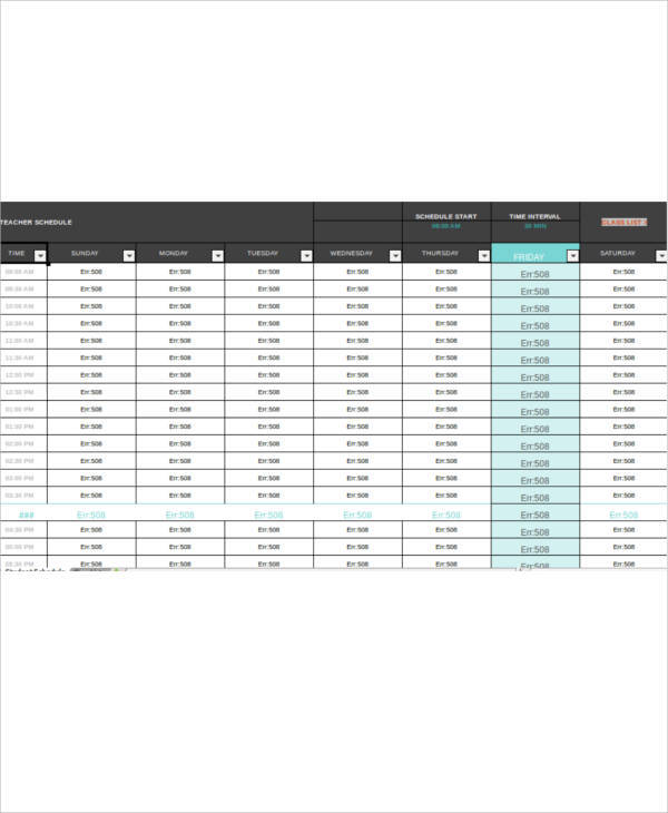 blank teacher spreadsheet