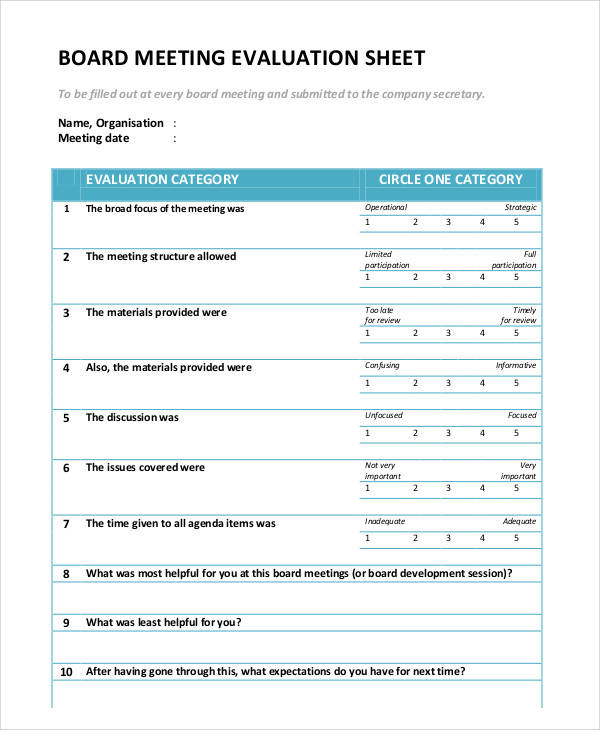 Evaluation Form Example