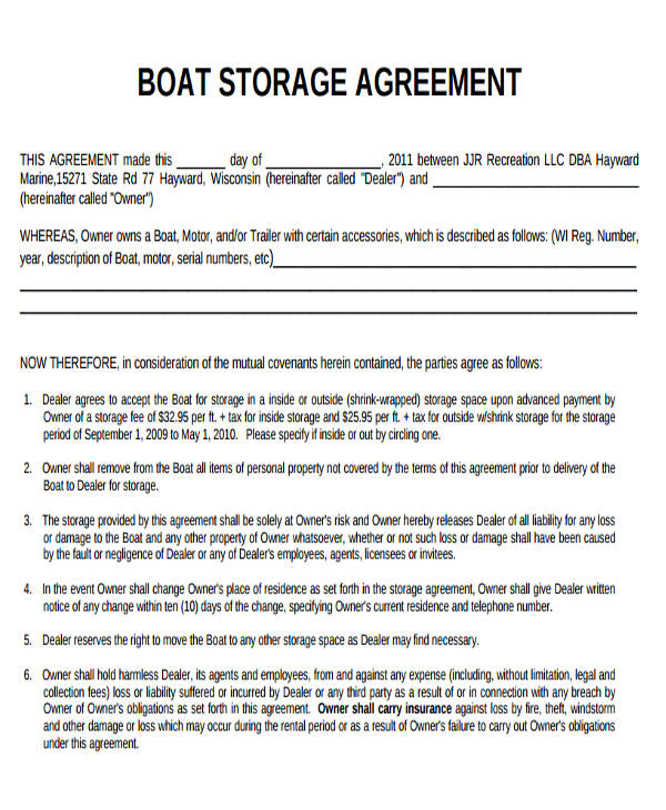boat storage lease agreement