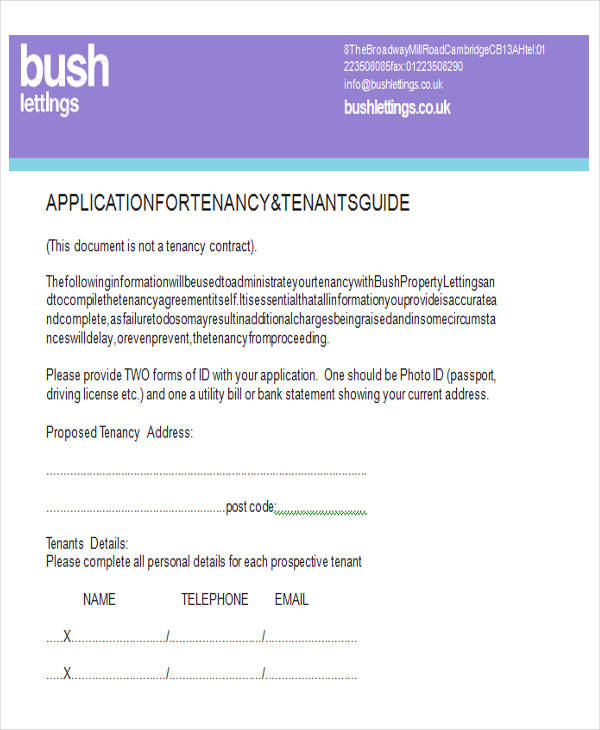 bush tenant application form