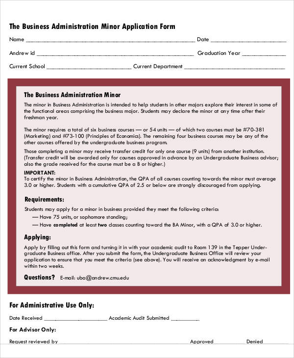 business admin application form