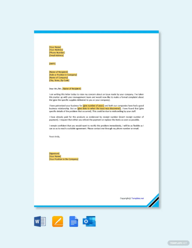 business complaint letter to supplier template