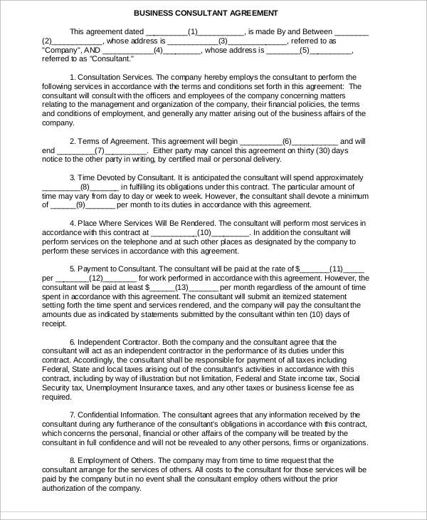 business consultant contract agreement