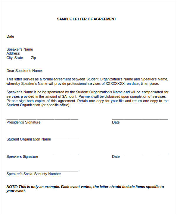 business contract agreement letter