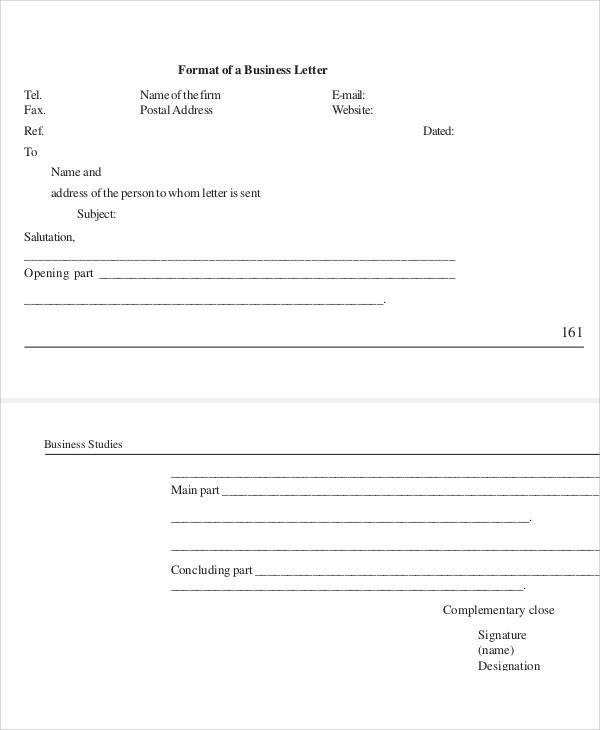 business correspondence sample letter format