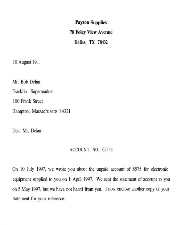 business debt collection letter