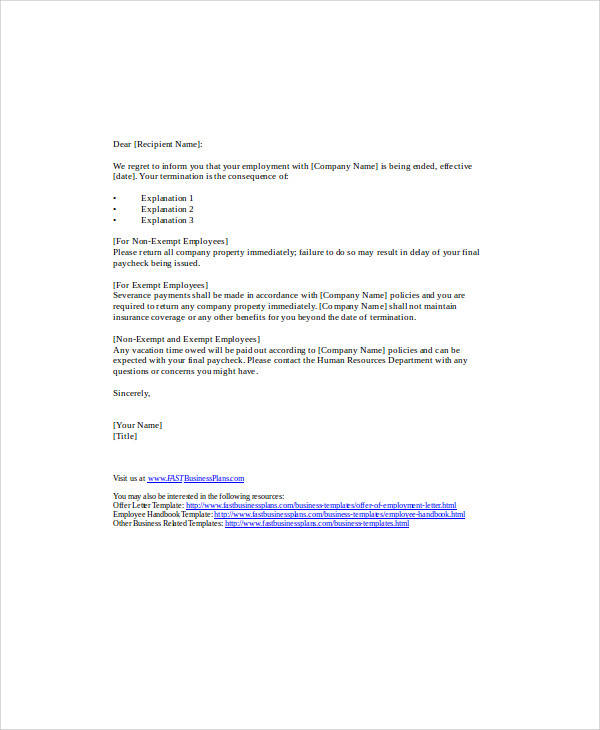 business employe termination letters example1
