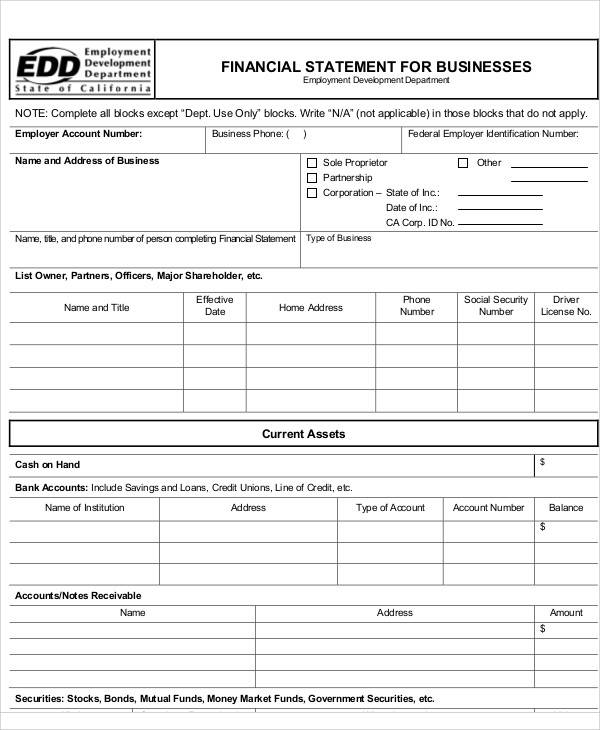 business financial statement form2